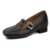 Aumento de Altura Interior ~ Zapatos Mary Jane Cuadrados de Tacón Alto Retro Zapatos Pequeños de Cuero Hebilla de Una Sola Tira Boca Baja Francesa Suela Suave Zapatos de Primavera Individuales