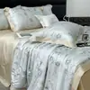 Colcha de Verão Estampada em Tencel Estilo Pastoral, Peça Única de Colcha de Ar Condicionado de Verão, Conjunto de Quatro Peças, Lavável, Adequado para Dormir Nu, Colcha Fina de Verão