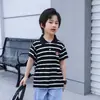 Camiseta Listrada Infantil Verão Camisa Polo com Gola Modal Gola Redonda Top Camisa Básica de Manga Curta para Menino Bonito