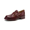 Estilo de luxo leve, couro lavado, sapatilhas Mary Jane com fivela dupla, coleção outono 2026, salto médio bloco, bico redondo, sapatos femininos de couro genuíno