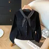 Cardigan de Punto con Bloques de Color y Rayas Estilo Coreano, de Atar, Diseño Corto, Suéter Versátil para Mujeres Pequeñas