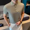 Agente de Comércio Exterior Novo Estilo de Verão Camisa Polo Masculina de Luxo Leve, Camiseta Color Block de Seda Gelada Sem Costura com Textura de Alta Elasticidade