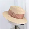 Sombrero de Paja Plano con Cinta Plisada Coreana y Rafia para Mujer, Protección Solar para Viajes de Verano y Vacaciones, Sombrero Plano Versátil Retro