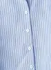 Nova Jaqueta Camisa de Manga Longa Azul Listrada com Gola Polo Estilo Europeu e Americano Transfronteiriça para Mulheres, Novo Modelo Primavera e Outono 2026, Caimento Regular nos Ombros