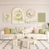 Sala de Estar Nórdica Sofá Parede de Fundo Decoração Pintura Estilo Creme Fresco Pendurado Quadro Floral Pastoral Pendurado na Parede Combinação Mural