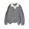 Suéter de punto retro de bloques de color mezclado para otoño/invierno 2026, unisex, moderno, de ajuste holgado, jersey casual