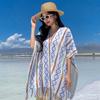 Ropa de Abrigo para Viaje Ropa Europea y Americana Rayas de Colores Estilo Étnico Tejido Chaleco Chal con Borlas Chaleco Chaleco Grande con Borlas