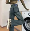 Jeans fino reto cor cinza cimento para mulheres primavera/verão 2024 popular regular retrô cor contrastante calças levemente largas