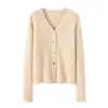 Suéter cárdigan de punto 100% cachemir puro para mujer, prenda exterior de otoño e invierno, corte holgado, manga larga, color liso