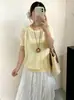 Camiseta de Manga Corta Fina con Brillantina y Cuello Redondo para Mujer Talla Grande, Estilo Verano 2026, Top de Punto Holgado Casual para Mujer Talla Grande