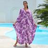 Nuevo Vestido Largo Holgado de Rayón Estampado Estilo Europeo y Americano para Vacaciones Tallas Grandes Cubrebikini para Mujer