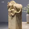 Escultura de piedra absorbente de agua tipo bestia de mármol blanco, Pixiu de estilo antiguo, para paisajismo de patio, fuente de agua y adorno para atraer la riqueza