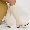 Comercio Exterior Talla Europea Talla Grande 2025 Nuevas Botas Negras para Mujer Tacones Altos Tacón Grueso Punta Cuadrada Caña Ancha Botas Altas