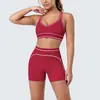 Conjunto esportivo de tecido escovado bicolor com sensação nude, conjunto de yoga moderno e de alta qualidade, conjunto para exercícios ao ar livre, corrida e fitness