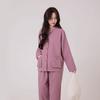 Pijama de Tela para Mujer 25 Primavera y Verano Nuevo Algodón de Doble Hilo Manga Larga Solapa Retro Simple Traje de Ropa para el Hogar en Pareja