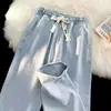 Jeans de Otoño para Hombre, Holgados, Rectos, Pierna Ancha, Casual Versátil de Calle, Cintura Elástica con Cordón, Pantalones Deportivos