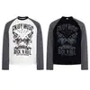 6046 High Street Estilo de Rua Americano Unissex Color-Block Listrado Design Retrô Tendência Chinesa Masculina Camiseta de Manga Longa com Gola Henry
