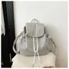 Mochila de Lona Casual Literária Japonesa ins Moda Cordão Plissada Bolsa Escolar Celebridade da Internet Nylon Mochila de Grande Capacidade