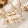 Conjunto de Brincos e Colar com Borlas de Concha Estilo Praia Europeu e Americano Transfronteiriço, Colar Multicamadas com Pingente de Estrela-do-Mar e Concha