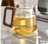 Vidrio borosilicato alto vidrio transparente negro taza burbuja regordeta alta temperatura lado vidrio madera taza de una sola capa