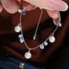 Accesorios DIY Plata de Ley S925 Lujo Ligero Elegante Pulsera de Perlas Montura Vacía Pulsera Vibrante de Diamantes Azules Montura de Plata Producto Semi-terminado 5-8