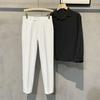Pantalones de Verano Colgante Color Sólido Cónicos Cortos para Hombre Británicos Sin Planchado Slim-fit Cintura Elástica de Doble Cara Pantalones Casuales