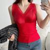 Nuevo chaleco cálido de otoño e invierno, prenda exterior de satén y encaje, prenda interior para mujer, camiseta básica sin costuras hueca push-up con almohadilla en el pecho, transfronterizo