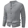 Cardigan de Punto Trenzado con Cuello Alto para Hombre Otoño/Invierno 2026 Color Sólido Manga Larga Botones Suéter Ropa Exterior Casual Chaqueta Multicolor