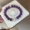 Pulsera de Piedra Natural Amatista con Cuentas Pulsera de Lujo Ligero con Sentido de Alta Gama Pulsera de Nicho Versátil Pulsera Elegante de Nuevo Estilo Chino
