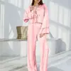 Cardigan de Encaje Cruzado Otoño Nuevo Fino con Cordones Traje de Pantalón de Manga Larga Casual y Cómodo Ropa para el Hogar Pijamas para Mujer