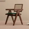 Silla de Comedor de Madera Maciza para el Hogar, Silla Chandigarh Estilo Mediados de Siglo, Silla con Reposabrazos Suaves Estilo Wabi-Sabi, Silla de Ratán para Ocio