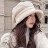 Sombrero de Otoño e Invierno Sombrero de Pescador para Niños con Forro Polar Protectores de Orejas Japoneses a Prueba de Frío Sombrero de Cubo Rojo de Internet Boina Octogonal Casual de Lana de Cordero