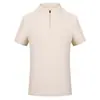 Camiseta Unissex Simples de Malha Casual com Gola Alta, Manga Raglan, Meio Zíper, Manga Curta, Design de Nicho Estilo Americano