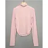 Moda Femenina Coreana Dongdaemun Otoño e Invierno Ajustado de Manga Larga Cuello Alto Camiseta Básica, Top Corto Ajustado