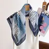 2025 Bufanda Pequeña de Seda Algodón y Lino Estilo Francés Vintage Protección para el Cuello Estilo Occidental Moda Bufanda Pequeña Azul Anacardo Versátil Estilo Coreano Bufanda Cuadrada