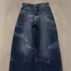Jeans de Pierna Recta Azules Desgastados Plisados Estilo Americano Sueltos de Cintura Alta Moda Vintage Versátiles Modernos Casuales Y2K