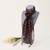 Bufanda de gasa con forma de diamante para mujer, estilo coreano, estampado a cuadros, bufanda larga para el cuello con hebilla de bufanda de flor de rosa tridimensional, cinta elegante