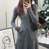 Nuevo Conjunto de Punto de Otoño e Invierno para Mujer, Top de Punto con Abertura y Cuello en V Estilo Holgazán, Falda Media, Conjunto de Dos Piezas a la Moda