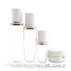 Conjunto de vidro para cosméticos quadrado de 120ml no atacado com frasco borrifador de pressão, frasco de loção essência de 40ml e frasco de creme de 50g