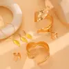 Suministro Transfronterizo Europeo y Americano Moda Retro Pulsera Anillo de Metal Dorado con Pliegues de Hoja Traje Abierto de Dos Piezas para Mujer