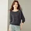 Suéter de tricô de lã ombro a ombro com mangas morcego para mulheres, novo estilo primavera e outono 2026, solto, vazado, blusa de base fina