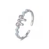 Anillo abierto de plata s925 con lazo dulce y delicado para mujer, anillo versátil de resina minimalista de nicho para dedo índice ajustable