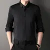 Camisa de Otoño Fina para Hombre con Cuello y Tapeta de Botones Oculta, Elástica sin Costuras, Manga Larga, Venta al por Mayor