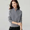 Suéter de punto 100% cachemira pura con media cremallera y cuello alto para mujer, nuevo suéter de cachemira slim-fit para otoño/invierno, capa base