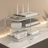 Suporte de armazenamento para roteador WiFi, decodificador de TV, controle remoto, tomada e organizador de cabos para mesa e bancada