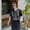 2026 Verano Estilo Coreano Bordado de Palmera Estilo Resort Camisa de Manga Corta Versátil Americana Holgada Top de Media Manga Tendencia para Hombre