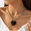 Collar con colgante de amor grande y moderno con diseño de cuerda de vellón en capas transfronterizo europeo y americano, con lazo ajustable y combinable para mujer.