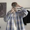 Jaqueta Casual Tendência Outono Estilo Preguiçoso Solto Moda Estilo Hong Kong Camisa Xadrez Toque Masculino Ins Design de Manga Longa