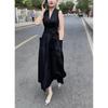 23562 Love Meiyuan Verão 2025 Novo Preto Decote V Sem Mangas Longo Slim Fit Saia Feminina