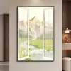 Pintura Decorativa Moderna Minimalista de Janela Falsa com Vista para o Mar para Sala de Estar, Parede de Fundo de Sofá, Pintura Suspensa para Extensão de Espaço
